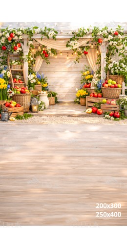 Tło fotograficzne „Rustykalna altana z jabłkami i kwiatami” | 4030